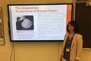 Stephanie Catania presenting on the Declaration of Human Rights
