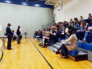 Teachers discuss the results of a recent lesson study project