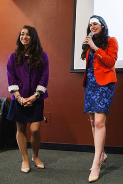 Adrianna M. Kam ’15, left, and Alexandra Curtis ’14 present at an ‘Elect Her’ event last spring to encourage young women to pursue leadership roles.