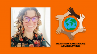 Corrine Occhino and Deaf New Americans logo