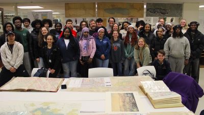 A large group of school students