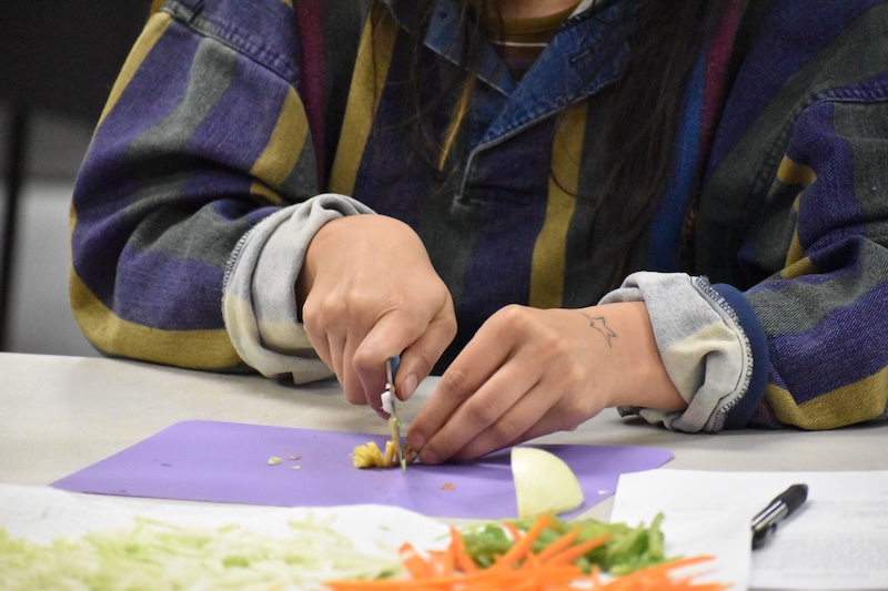 Close up of garlic being chopped