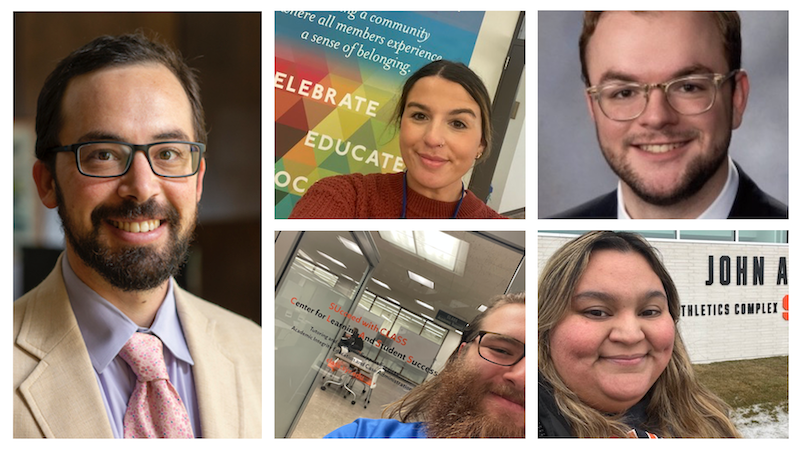 Headshots of five higher education program students