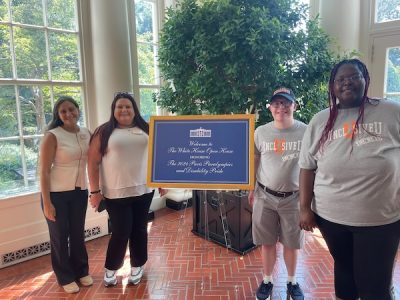 (from left to right): Karly Grifasi, Assistant Director of Operations and Communications, Jennifer Quinn, Internship and Employment Coordinator, Matthew Falanga, and Shafreya Wilkins.