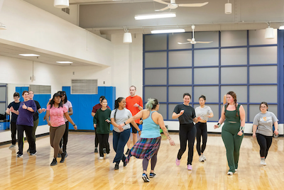 Students in a Zumba dance class