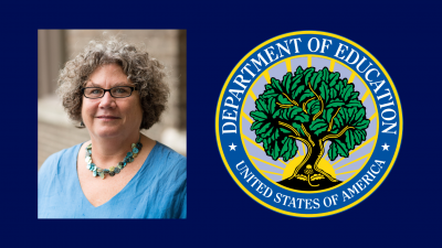 Julia White headshot and US Department of Education logo