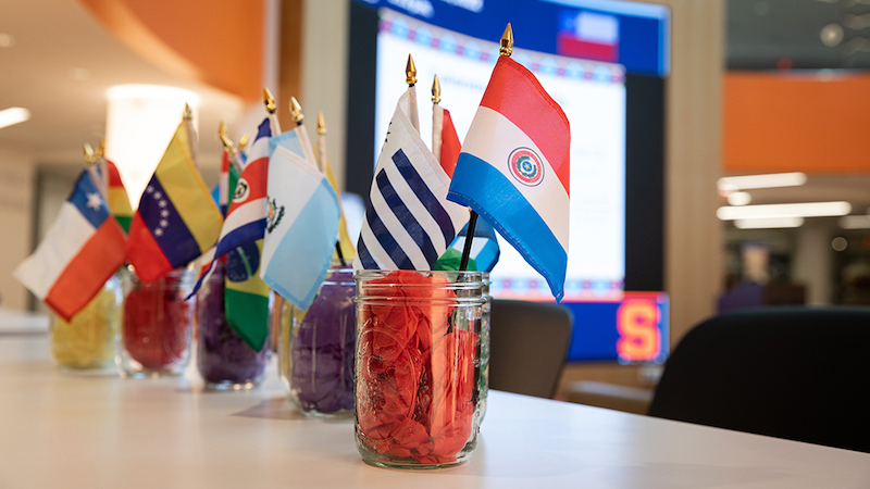 Latine nation flags on a long table