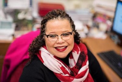 eva williams at her desk at van duyn elementary